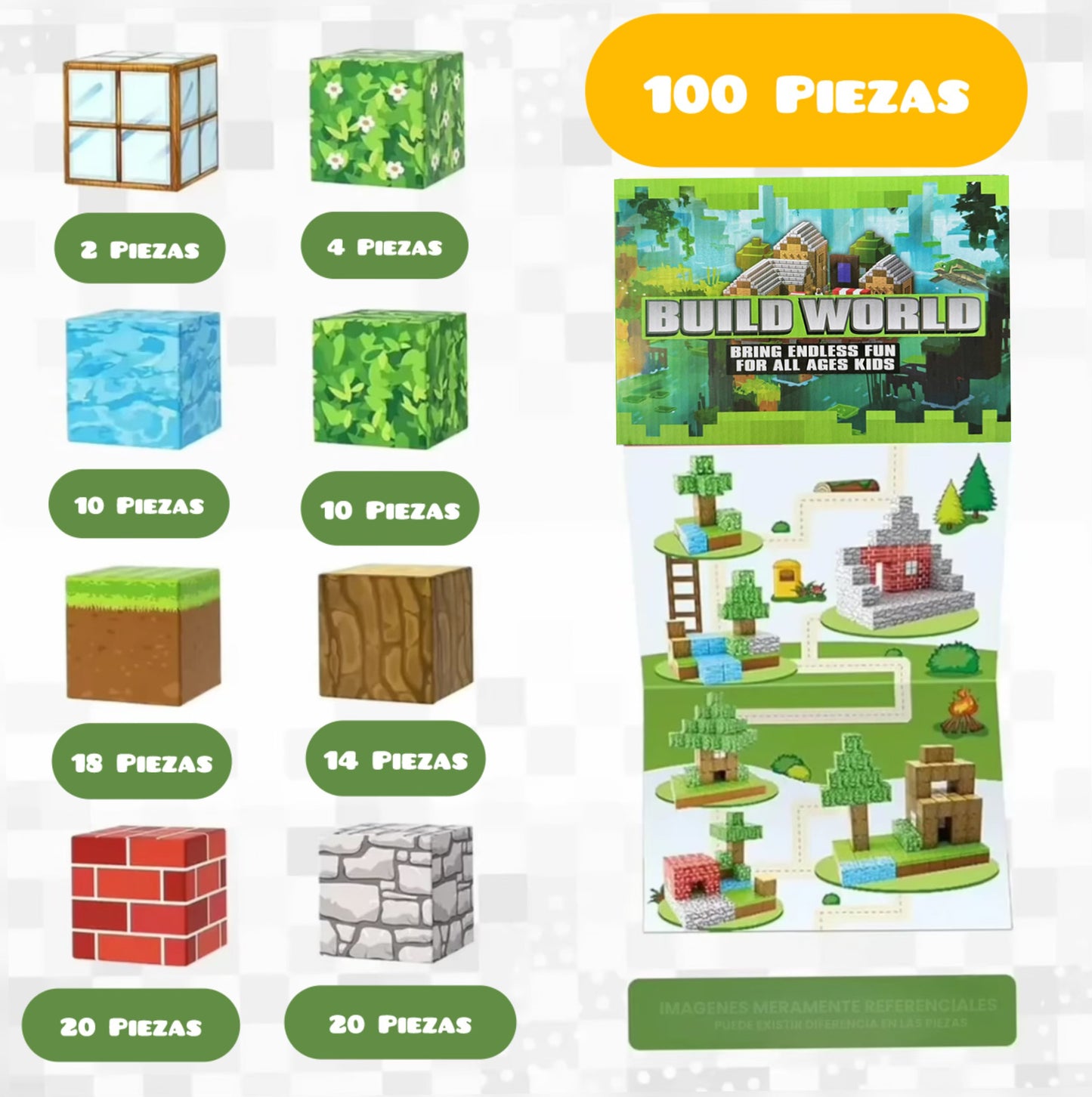 Bloques de Minecraft magnéticos Premium 48/100/148/200 Piezas